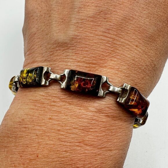 Stunning 7.5" Amber cabochons, set in solid sterling silver, tennis bracelet! - Picture 8 of 13